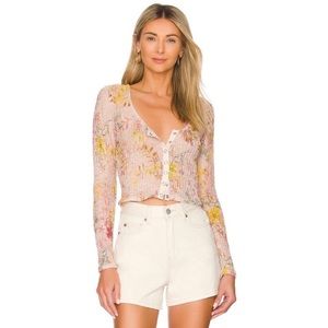 We The Free Pink Floral Button-Front Cropped Cardigan